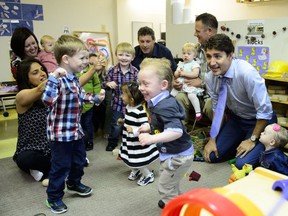 Liberal Leader Justin Trudeau makes a campaign stop at a daycare in St. John's on Tuesday, Sept. 17, 2019.