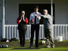 Liberal Leader Justin Trudeau lawn bowls with members of the Fredericton Lawn Bowling club in Fredericton, N.B., on Wednesday, Sept. 18, 2019. Trudeau is promising to do more to boost incomes for seniors, widows and widowers.