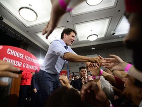 Liberal Leader Justin Trudeau greets the crowd during a campaign stop in Vancouver on Wednesday, Sept. 11, 2019.