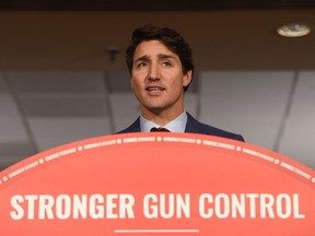 Liberal Leader Justin Trudeau makes a policy announcement promising to ban all military-style assault rifles as part of a broader gun-control plan that will also take steps towards restricting and banning handguns in Toronto on Friday, Sept. 20, 2019.