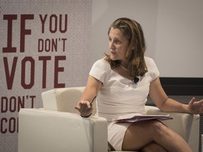 Chrystia Freeland, Minister of Foreign Affairs, speaks during an election event as part of the Canadian Muslim Townhall series at the University of Toronto on Sunday, September 22, 2019.