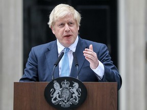 Boris Johnson, the prime minister, makes a statement outside 10 Downing Street in London, U.K., on Monday, Sept. 2, 2019.