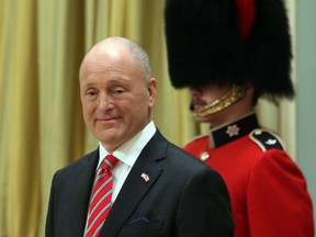 Then-United States' Ambassador to Canada Bruce Heyman takes part in a ceremony as he presents his letters of credence to Canadian Governor General David Johnston at Rideau Hall in Ottawa April 8, 2014.