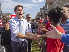 Liberal leader Justin Trudeau greets supporters while campaigning Sunday, September 22, 2019 in Brampton, Ont.