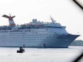 The Bahamas Paradise Cruise Line ship, Grand Celebration,  enters the Port of Palm Beach after traveling from Grand Bahama Island with more than 1,100 fleeing the island following hurricane Dorian's destruction, in Riviera Beach, Florida, U.S., September 7, 2019.