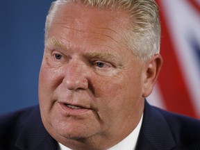 Ontario Premier Doug Ford speaks at a press conference at the Toronto Police College in Toronto, Friday, Aug. 23, 2019.