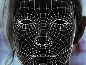 A facial recognition system concept.