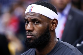 LeBron James #23 of the Los Angeles Lakers looks on before the match against the Brooklyn Nets during a preseason game as part of 2019 NBA Global Games China at Shenzhen Universiade Center on October 12, 2019 in Shenzhen, Guangdong, China.