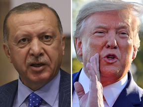A combined photo of U.S. President Donald Trump and Turkey President Tayyip Erdogan.