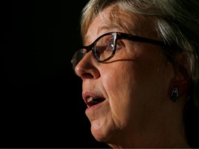 Green Party leader Elizabeth May reacts while waiting for results from the federal election in Victoria, British Columbia, Canada October 21, 2019.