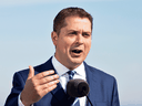 Leader Andrew Scheer speaks as the Conservative party released its policy platform in Delta, B.C., Oct. 11, 2019.