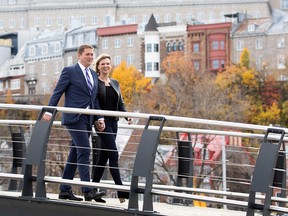 Conservative Leader Andrew Scheer and his wife Jill campaign in Quebec City on Oct. 15, 2019.