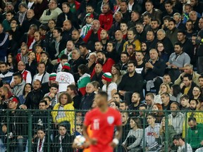 England's Marcus Rashford is seen in front of Bulgaria fans during the game on Oct. 14.