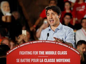 Liberal leader Justin Trudeau attends an election campaign rally in Halifax, Nova Scotia, Canada October 15, 2019.