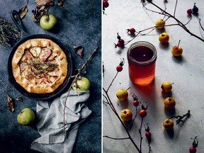 Aged cheddar, smoked ham and apple galette, left, and spiced rosehip and crabapple jelly