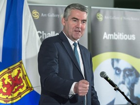 Premier Stephen McNeil speaks in Halifax on April 18, 2019. Most of Nova Scotia's Crown attorneys are going on strike today, with the leader of the prosecutors' union predicting "chaos" will result in courts across the province. Rick Woodburn, president of the Nova Scotia Crown Attorneys' Association, says it's a legal protest against the province's proposed legislation eliminating the group's right to binding arbitration. Premier Stephen McNeil has said his government's legislation is necessary because the province can't afford the pay increase sought by prosecutors, and it would set a costly precedent other public servants would want to follow.