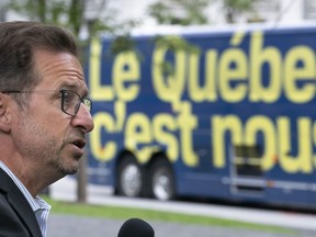 Bloc Quebecois Leader Yves-Francois Blanchet makes an announcement in Montreal on Tuesday, September 24, 2019. Conservative Andrew Scheer, New Democrat Jagmeet Singh, and Yves-Francois Blanchet of the Bloc Quebecois will face off with Trudeau at 8 p.m. Eastern time, in a debate hosted by the private TVA television network and the Montreal newspaper Le Journal.