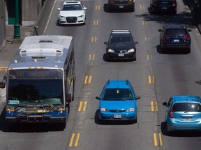 A transit bus enters the Stanley Park causeway after crossing over the Lions Gate Bridge from North Vancouver into Vancouver, B.C., on Thursday July 2, 2015. Transit operators in Metro Vancouver have served 72-hour strike notice, potentially leaving Greater Vancouver commuters without bus, SeaBus or community shuttle service as early as Friday.