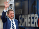Conservative Leader Andrew Scheer arrives for an English language federal election debate in Gatineau, Quebec, on Oct. 7, 2019.