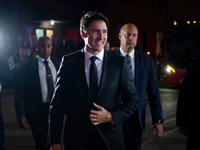 Prime Minister Justin Trudeau arrives for the French debate for the 2019 federal election, the "Face-a-Face 2019" presented in the TVA studios, in Montreal, Quebec, Canada, on October 2, 2019.