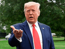 U.S. President Donald Trump speaks to reporters outside the White House on Oct. 3, 2019.