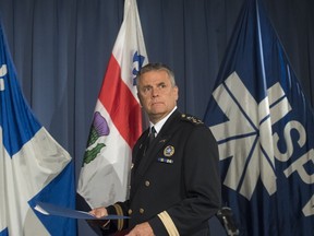 Montreal Police Chief Sylvain Caron arrives for a news conference in Montreal, Monday, October 7, 2019, where he outlined plans to tackle racial profiling within the Montreal police force.