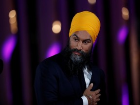 New Democratic Party (NDP) leader Jagmeet Singh attends a news conference after the French language federal election debate at the Canadian Museum of History in Gatineau, Quebec, Canada October 10, 2019.