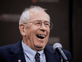 Canadian-born scientist James Peebles speaks to attendees after he won the 2019 Nobel Prize for Physics, Oct. 8, 2019..