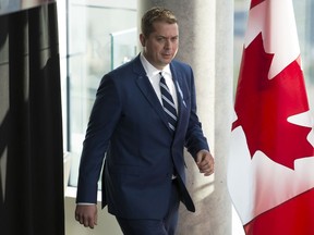 Conservative leader Andrew Scheer arrives for a morning announcement in Toronto Tuesday, October 1, 2019.