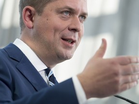 Conservative leader Andrew Scheer addresses the media during a morning announcement in Toronto, Tuesday, October 1, 2019.