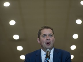 Conservative leader Andrew Scheer takes part in a round table discussion during a campaign stop in Mississauga, Ont. Tuesday, October 8, 2019.