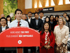 Liberal Leader Justin Trudeau speaks at a campaign stop in Markham, Ontario. Liberal candidate Helena Jaczek is at the far right.
