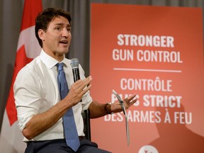 Leader of the Liberal Party of Canada, Justin Trudeau, participates in a discussion with healthcare professionals about the need to end gun violence in Toronto on Monday, September 30, 2019.