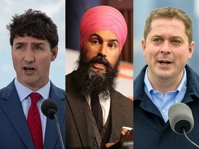 From left, Liberal Leader Justin Trudeau, NDP Leader Jagmeet Singh and Conservative Leader Andrew Scheer.