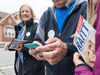 Conservative party incumbent Lisa Raitt canvasses with campaign volunteers in her riding of Milton, Ont.