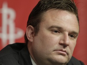 In this April 19, 2011, file photo, Houston Rockets General Manager Daryl Morey talks during a news conference, in Houston.