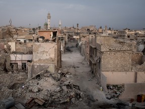 Destroyed buildings are seen in West Mosul on November 6, 2017 in Mosul, Iraq.