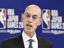 NBA Commissioner Adam Silver speaks during a news conference before the NBA preseason basketball game between Houston Rockets and Toronto Raptors at Saitama Super Arena in Saitama, Japan, Oct. 8, 2019.