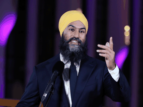 NDP Leader Jagmeet Singh speaks at a news conference after the English-language leaders debate in Gatineau, Quebec, Oct. 7, 2019.