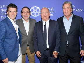 Antonio Banderas, Co-President, Sony Pictures Classics Michael Barker, Producer Agustin Almodovar and Co-President, Sony Pictures Classics Tom Bernard attend the "Pain And Glory" premiere during the 57th New York Film Festival at Alice Tully Hall, Lincoln Center on September 28, 2019 in New York City.