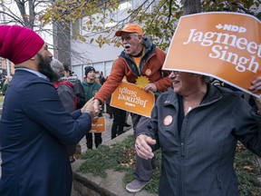 NDP Leader Jagmeet Singh greets a supporter as he arrives for a rally in Saskatoon on Friday, October 4, 2019.