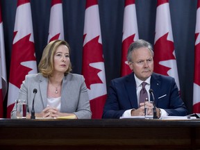 Stephen Poloz, governor of the Bank of Canada, right, and Carolyn Wilkins, senior deputy governor of the Bank of Canada, listen during a press conference in Ottawa, Ontario, Canada, on Wednesday, Oct. 24, 2018.