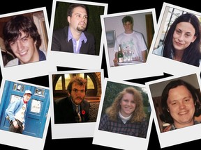 Clockwise from top left: Andrew Coyne, Matt Gurney, John Ivison, Rebecca Eckler, Chris Selley, Nicole MacAdam, James McLeod and Chris Knight in their 20s.