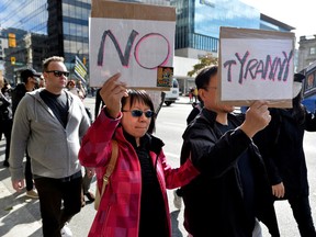 Supporters march in solidarity with Hong Kong protesters, in Vancouver, British Columbia, Canada September 29, 2019.
