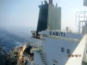 An undated picture shows the Iranian-owned Sabiti oil tanker sailing in Red Sea.