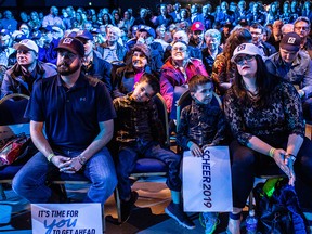 Conservative party supporters attend an election night event in Regina on Oct. 21, 2019.