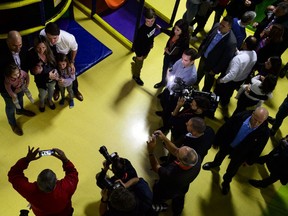 Liberal Leader Justin Trudeau makes a campaign stop at a family play centre in Trois-Rivieres, Que., on Thursday, Oct. 17, 2019.