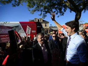 Liberal leader Justin Trudeau makes a campaign stop in Whitby, Ont. on Friday Oct. 18, 2019.