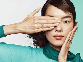 A Tiffany & Co. ad for diamond rings echoes eye patch protests in Hong Kong, where a woman was hit in the eye by a pellet on Aug. 11. The jewellery retailer posted and then quickly deleted the ad on MOnday.