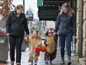 Young trick or treaters seen in the streets of Delhi, Ont., during Halloween in 2017.